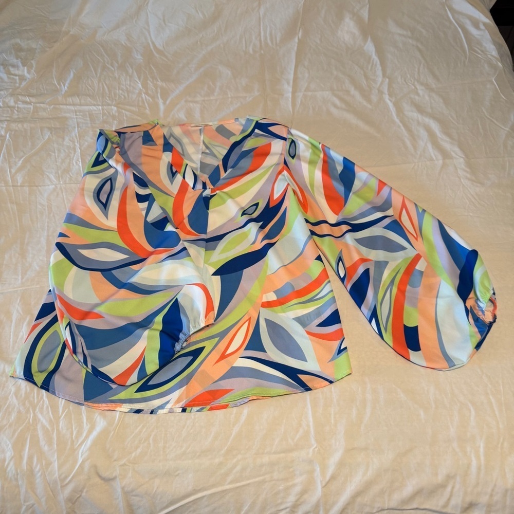 Carole Christian brightly colored V-neck blouse. Blousey sleeve Loose fit size S - Picture 9 of 14